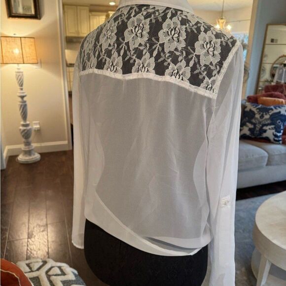 White Sheer Button-Up Blouse - Picture 3 of 4